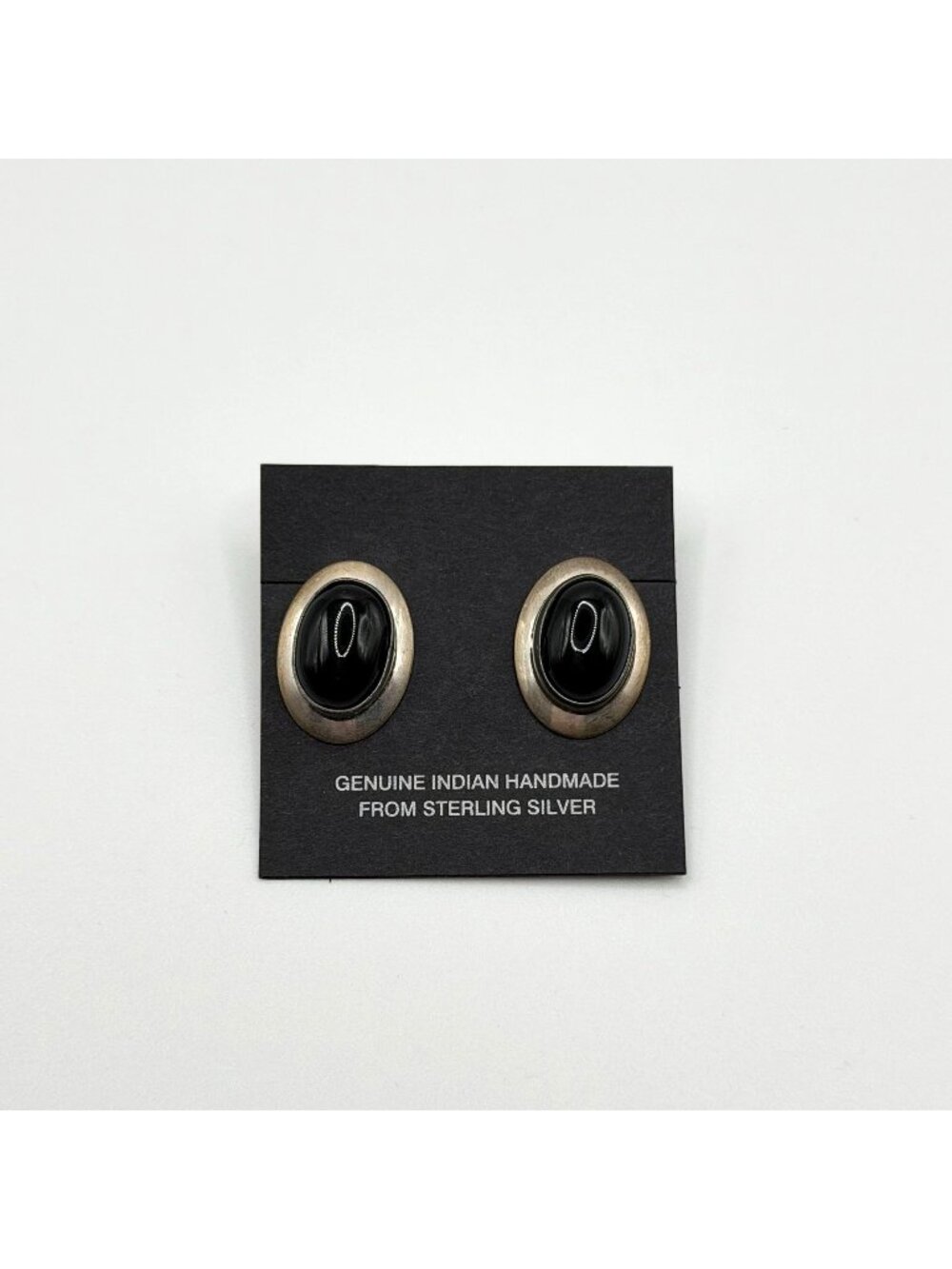Navajo Genuine Indian Handmade Sterling Silver Oval Earrings With Black Onyx
